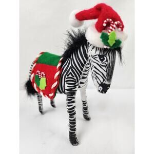 Annalee 7" Candy Cane Christmas Standing Zebra in Santa Hat Doll 2007 #808607